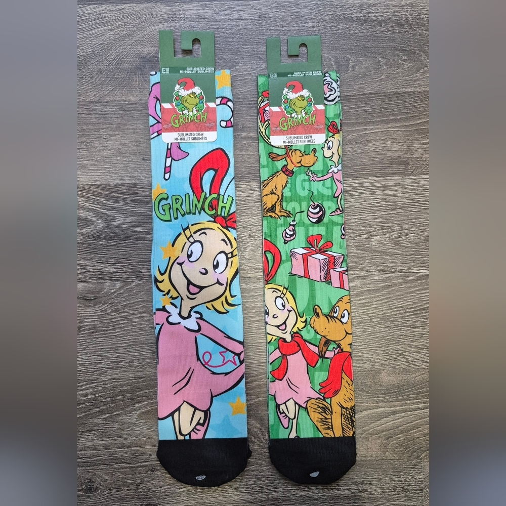 The Grinch Themed Sublimated Crew Socks - 2 Pairs